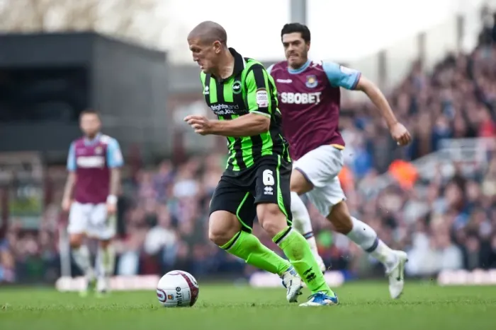Framed Print : Brighton & Hove Albion's Adam El-Abd in Action Against West Ham United, Championship Clash at Boleyn Ground, April 14, 2012 Framed Print : Brighton & Hove Albion's Adam El-Abd in Action Against West Ham United, Championship Clash at Boleyn Ground, April 14, 2012