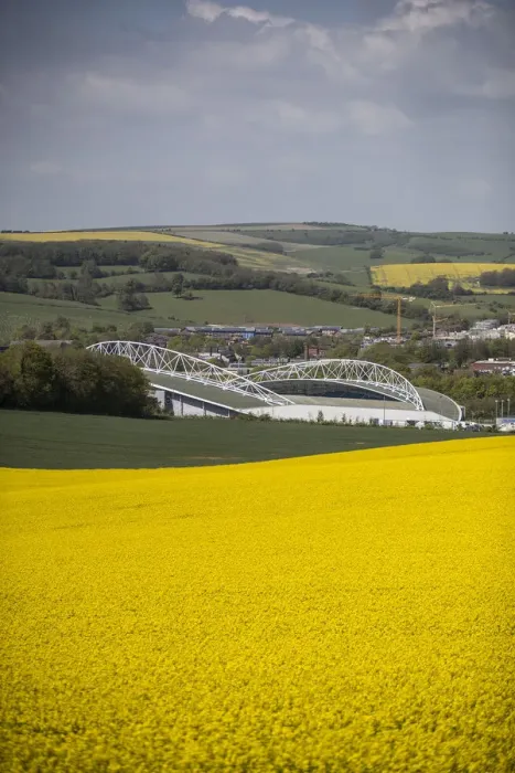 Framed Print : Brighton and Hove Albion's Amex Stadium Amidst Rapeseed Fields, May 2018 Framed Print : Brighton and Hove Albion's Amex Stadium Amidst Rapeseed Fields, May 2018