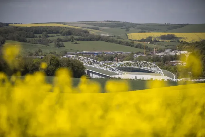 Framed Print : Brighton and Hove Albion's Amex Stadium Amidst Rapeseed Fields, May 2018