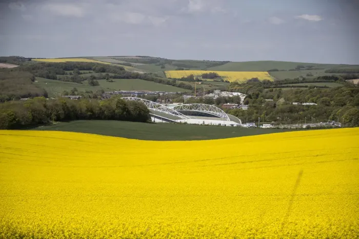 Framed Print : Brighton and Hove Albion's Amex Stadium Amidst Rapeseed Fields, May 2018
