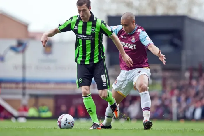 Framed Print : Brighton & Hove Albion's Ashley Barnes in Action during the Intense Championship Clash against West Ham United at Upton Park (April 14, 2012) Framed Print : Brighton & Hove Albion's Ashley Barnes in Action during the Intense Championship Clash against West Ham United at Upton Park (April 14, 2012)