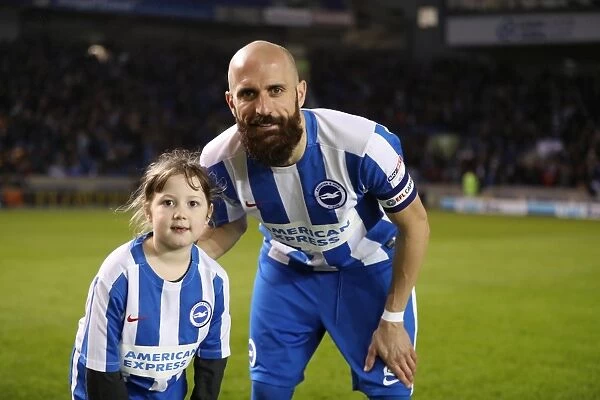 Brighton & Hove Albion's Bruno Saltor (Captain) and Mascot during Ipswich Town Match, EFL Sky Bet Championship 2017