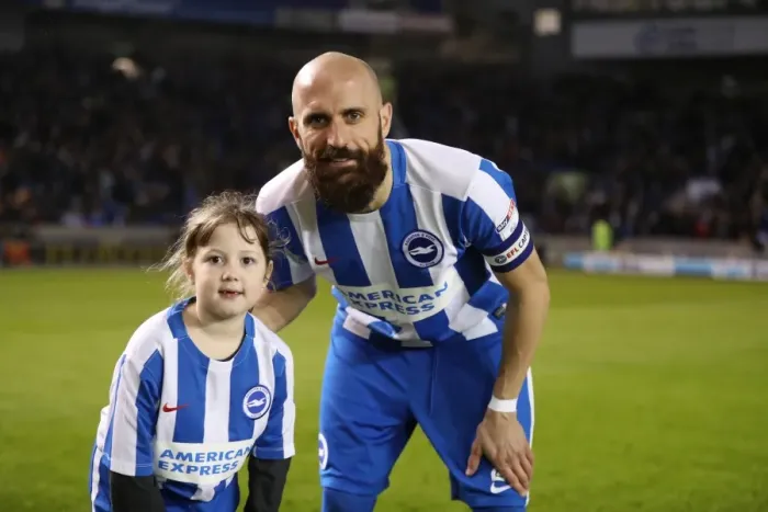 Framed Print : Brighton & Hove Albion's Bruno Saltor (Captain) and Mascot during Ipswich Town Match, EFL Sky Bet Championship 2017 Framed Print : Brighton & Hove Albion's Bruno Saltor (Captain) and Mascot during Ipswich Town Match, EFL Sky Bet Championship 2017