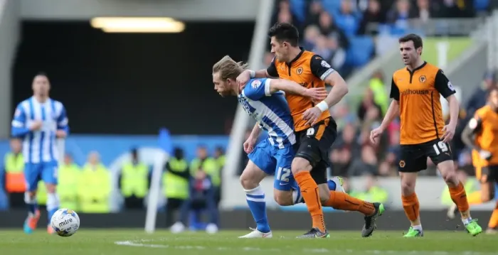Framed Print : Brighton & Hove Albion's Craig Mackail-Smith Fights for Goal Against Wolverhampton Wanderers in Championship Clash, March 2015 Framed Print : Brighton & Hove Albion's Craig Mackail-Smith Fights for Goal Against Wolverhampton Wanderers in Championship Clash, March 2015