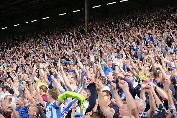 Brighton and Hove Albion's Euphoric Fans Celebrate at Craven Cottage during Sky Bet Championship Match vs Fulham (15-08-2015)