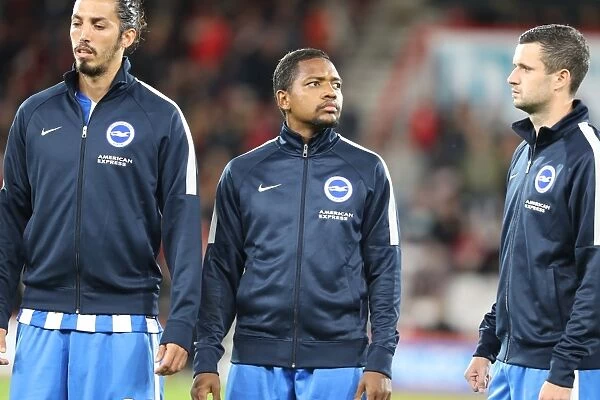 Brighton and Hove Albion's Ezequiel Schelotto, Jose Izquierdo, and Jamie Murphy Ready for Kick-off Against AFC Bournemouth in EFL Cup (19SEP17)