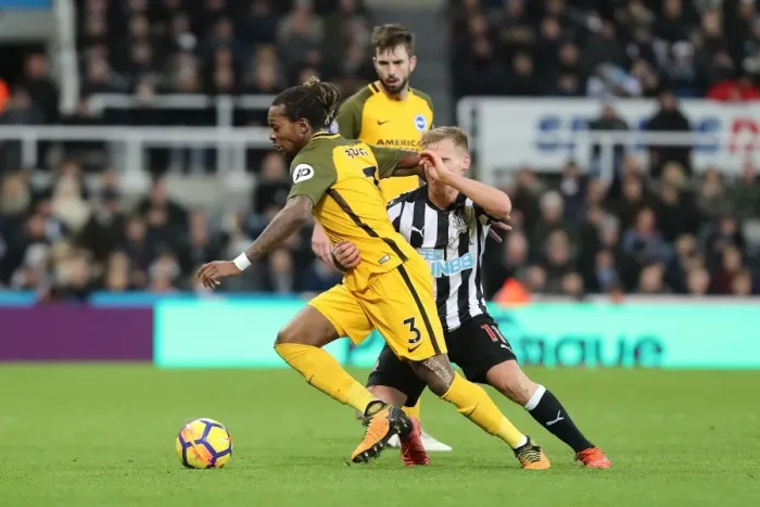 Framed Print : Brighton & Hove Albion's Gaetan Bong Faces Off Against Newcastle United in Premier League Clash (30DEC17)