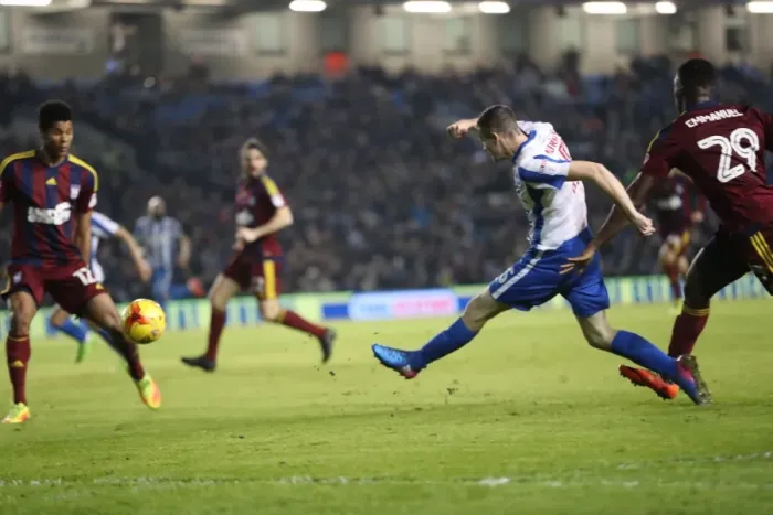 Framed Print : Brighton & Hove Albion's Jamie Murphy Takes Shot Against Ipswich Town in EFL Sky Bet Championship (14FEB17) Framed Print : Brighton & Hove Albion's Jamie Murphy Takes Shot Against Ipswich Town in EFL Sky Bet Championship (14FEB17)