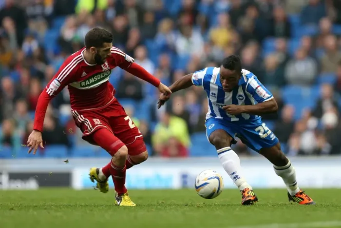 Framed Print : Brighton & Hove Albion's Kazenga LuaLua Thrills Crowd with Forward Run vs Middlesbrough (12-10-2012) Framed Print : Brighton & Hove Albion's Kazenga LuaLua Thrills Crowd with Forward Run vs Middlesbrough (12-10-2012)