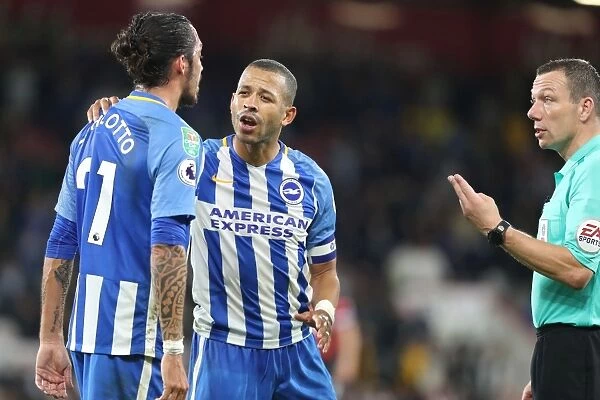 Brighton and Hove Albion's Liam Rosenior and Ezequiel Schelotto in Action against AFC Bournemouth in the EFL Cup, 19th September 2017