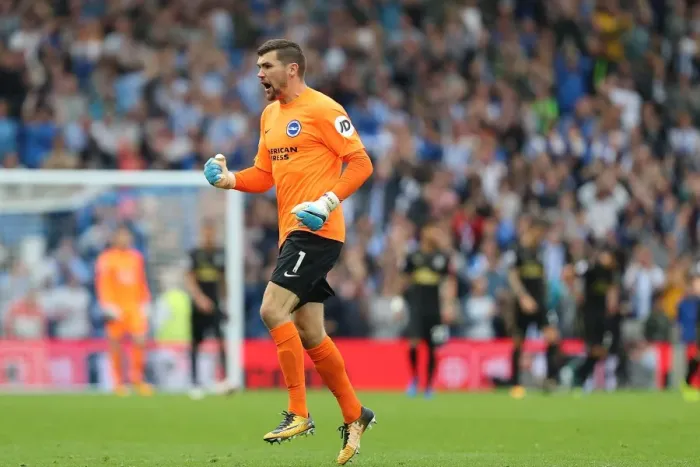 Framed Print : Brighton and Hove Albion's Mathew Ryan Celebrates First Goalkeeper's Goal in Premier League Debut Against Newcastle United (1-0) Framed Print : Brighton and Hove Albion's Mathew Ryan Celebrates First Goalkeeper's Goal in Premier League Debut Against Newcastle United (1-0)