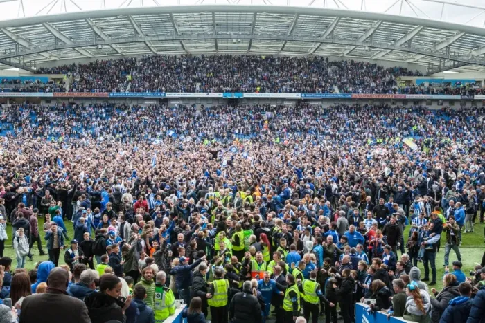 Framed Print : Brighton and Hove Albion's Promotion Celebration: A Sea of Seagulls at the American Express Community Stadium (17th April 2017)