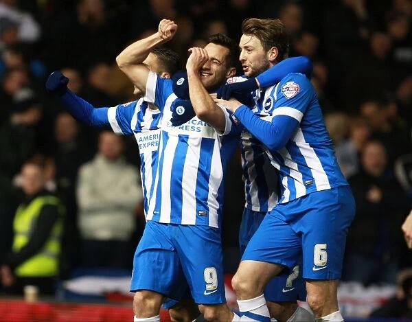 Brighton and Hove Albion's Sam Baldock and Dale Stephens Celebrate 2-0 Lead Over Leeds United, Sky Bet Championship 2016