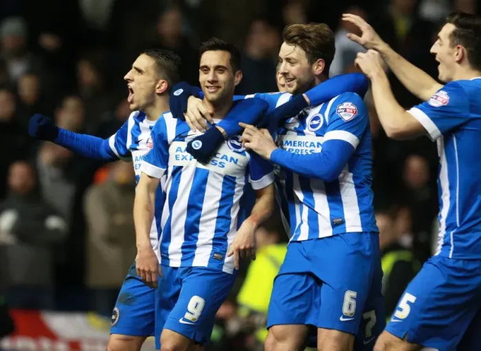 Framed Print : Brighton & Hove Albion's Sam Baldock and Dale Stephens Celebrate 2-0 Lead Over Leeds United, February 2016 Framed Print : Brighton & Hove Albion's Sam Baldock and Dale Stephens Celebrate 2-0 Lead Over Leeds United, February 2016