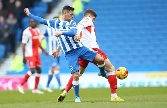 Framed Print : Brighton & Hove Albion's Sam Baldock Goes Head-to-Head with Birmingham City in Intense Championship Face-Off (21FEB15) Framed Print : Brighton & Hove Albion's Sam Baldock Goes Head-to-Head with Birmingham City in Intense Championship Face-Off (21FEB15)