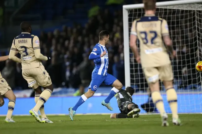 Framed Print : Brighton and Hove Albion's Sam Baldock Scores First Goal Against Leeds United in 2015 Championship Match Framed Print : Brighton and Hove Albion's Sam Baldock Scores First Goal Against Leeds United in 2015 Championship Match