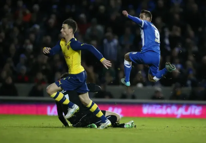 Framed Print : Brighton and Hove Albion's Sam Baldock Scores Stunner Against Arsenal in FA Cup (25 January 2015)