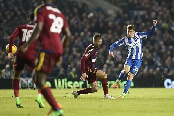 Brighton & Hove Albion's Solly March Aims for the Net against Ipswich Town, EFL Sky Bet Championship 2017