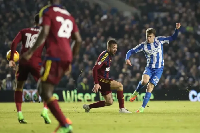 Framed Print : Brighton & Hove Albion's Solly March Aims for the Net against Ipswich Town, EFL Sky Bet Championship 2017 Framed Print : Brighton & Hove Albion's Solly March Aims for the Net against Ipswich Town, EFL Sky Bet Championship 2017