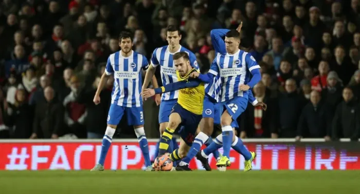 Framed Print : Brighton Midfielder Danny Holla in Action Against Arsenal - FA Cup Fourth Round, 2015 Framed Print : Brighton Midfielder Danny Holla in Action Against Arsenal - FA Cup Fourth Round, 2015