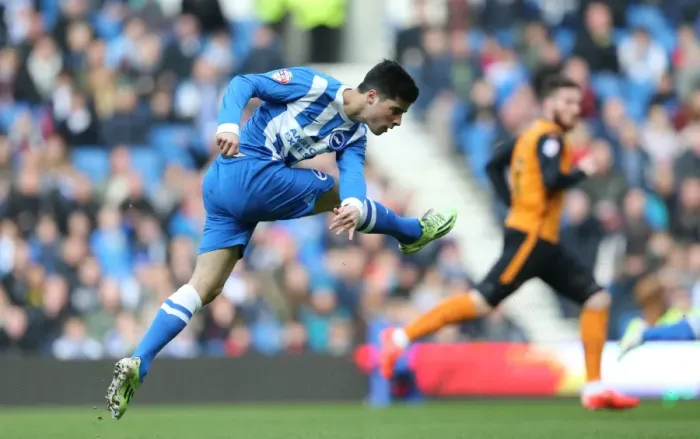 Framed Print : Brighton Midfielder Joao Carlos Teixeira Fires a Shot Against Wolverhampton Wanderers at American Express Community Stadium (Brighton vs. Wolverhampton, March 14, 2015) Framed Print : Brighton Midfielder Joao Carlos Teixeira Fires a Shot Against Wolverhampton Wanderers at American Express Community Stadium (Brighton vs. Wolverhampton, March 14, 2015)
