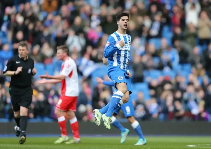 Framed Print : Brighton Midfielder Teixeira Scores and Celebrates in Championship Clash vs. Birmingham City (21FEB15) Framed Print : Brighton Midfielder Teixeira Scores and Celebrates in Championship Clash vs. Birmingham City (21FEB15)