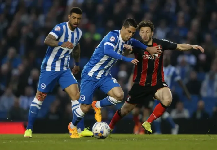 Framed Print : Brighton's Beram Kayal in Action Against Bournemouth (10APR15) Framed Print : Brighton's Beram Kayal in Action Against Bournemouth (10APR15)