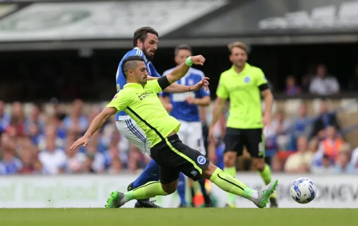Framed Print : Brighton's Beram Kayal Makes a Crunching Tackle Against Ipswich Town in Sky Bet Championship Clash (28 / 08 / 2015) Framed Print : Brighton's Beram Kayal Makes a Crunching Tackle Against Ipswich Town in Sky Bet Championship Clash (28 / 08 / 2015)