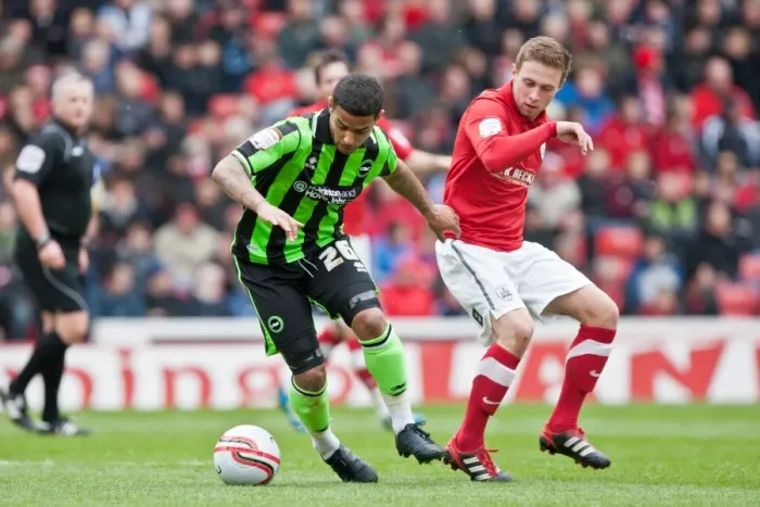 Framed Print : Brighton's Bridcutt in Action at Barnsley, April 2012 Framed Print : Brighton's Bridcutt in Action at Barnsley, April 2012