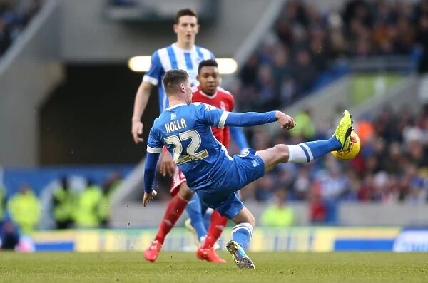 Brighton's Danny Holla Fights for Possession Against Nottingham Forest in Sky Bet Championship Clash (07FEB15)