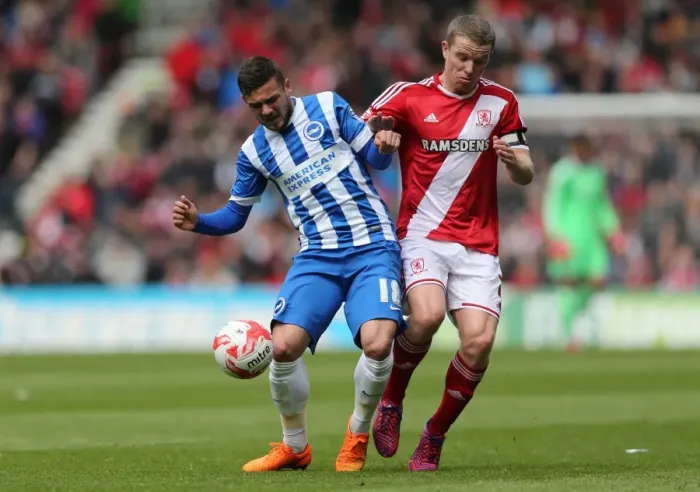 Framed Print : Brighton's Forster-Caskey Battles for Possession against Middlesbrough (02MAY15) Framed Print : Brighton's Forster-Caskey Battles for Possession against Middlesbrough (02MAY15)