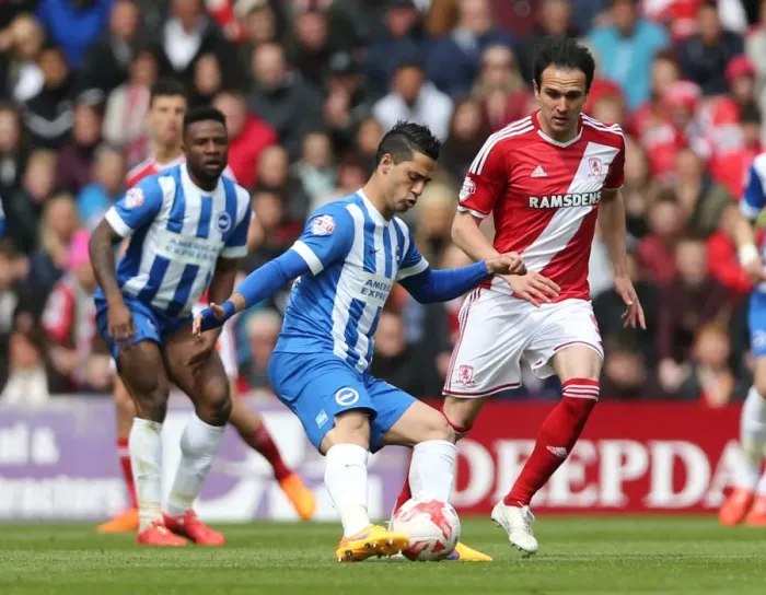 Framed Print : Brighton's Kayal Battles in Middlesbrough Championship Clash, May 2015 Framed Print : Brighton's Kayal Battles in Middlesbrough Championship Clash, May 2015