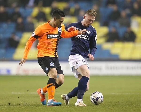 Brighton's Kayal Fights for Possession Against Millwall (Millwall 17MAR15)