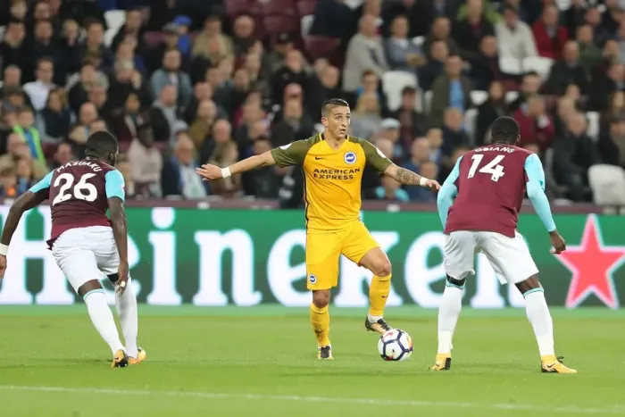 Framed Print : Brighton's Knockaert Tangles with Masuaku and Obiang in Intense West Ham Clash (20OCT17) Framed Print : Brighton's Knockaert Tangles with Masuaku and Obiang in Intense West Ham Clash (20OCT17)