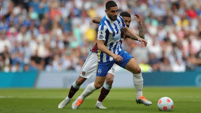 Framed Print : Brighton's Maupay Fights for Possession Against West Ham in Intense Premier League Clash (22MAY22) Framed Print : Brighton's Maupay Fights for Possession Against West Ham in Intense Premier League Clash (22MAY22)