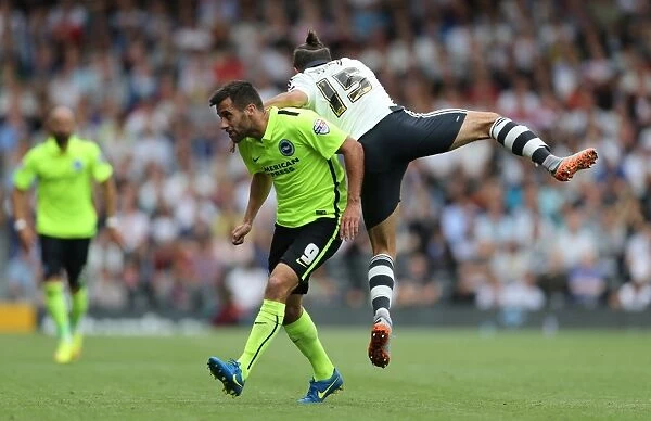 Brighton's Sam Baldock Battles for Goal Against Fulham in Sky Bet Championship Clash (August 15, 2015)