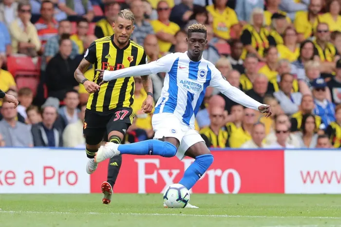 Framed Print : Brighton's Yves Bissouma in Action against Watford (11AUG18) Framed Print : Brighton's Yves Bissouma in Action against Watford (11AUG18)