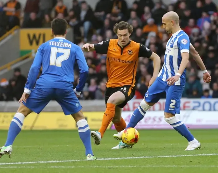 Framed Print : Bruno vs. Wolves: A Championship Showdown (Brighton & Hove Albion at Molineux, 2014)