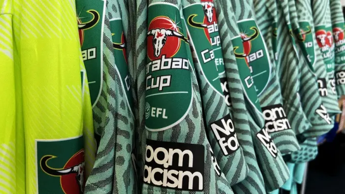 Framed Print : Carabao Cup shirts sleeve decals No Room for Racism Framed Print : Carabao Cup shirts sleeve decals No Room for Racism