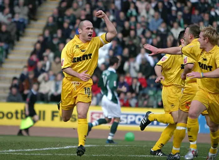 Framed Print : Charlie Oatway's Euphoric Moment: The Unforgettable Goal Against Plymouth Argyle (2004 / 05) Framed Print : Charlie Oatway's Euphoric Moment: The Unforgettable Goal Against Plymouth Argyle (2004 / 05)