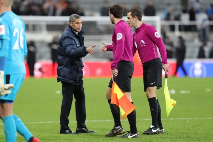 Framed Print : Chris Hughton of Brighton and Hove Albion Shakes Hands with Referees after Newcastle United Match (30DEC17) Framed Print : Chris Hughton of Brighton and Hove Albion Shakes Hands with Referees after Newcastle United Match (30DEC17)