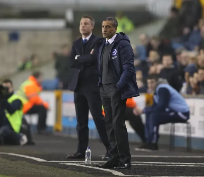 Framed Print : Chris Hughton Leads Brighton and Hove Albion in Intense Championship Clash against Millwall (17MAR15) Framed Print : Chris Hughton Leads Brighton and Hove Albion in Intense Championship Clash against Millwall (17MAR15)