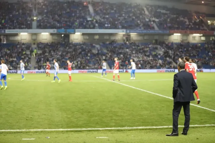 Framed Print : Chris Hughton Watching Brighton and Hove Albion vs. Nottingham Forest EFL Championship Match, August 12, 2016 Framed Print : Chris Hughton Watching Brighton and Hove Albion vs. Nottingham Forest EFL Championship Match, August 12, 2016
