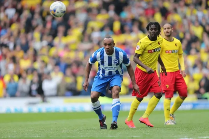 Framed Print : Chris O'Grady in Action: Brighton & Hove Albion vs. Watford, American Express Community Stadium (25 April 2015)