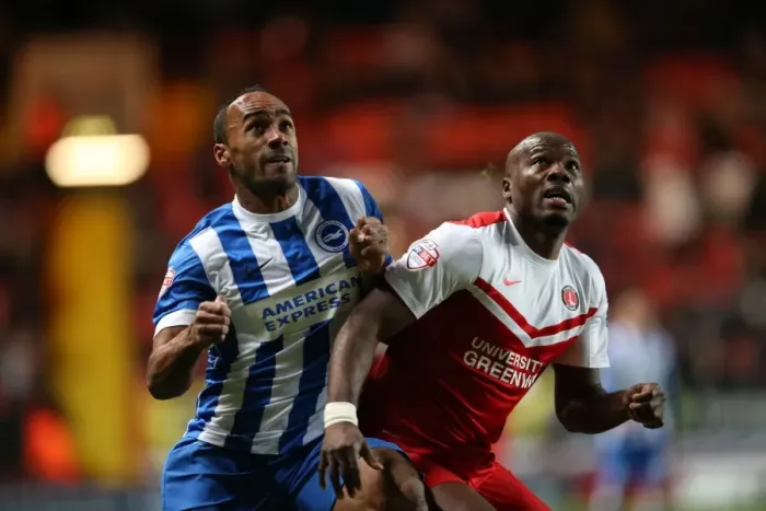 Framed Print : Chris O'Grady Clashes in the Sky Bet Championship: Charlton Athletic vs. Brighton & Hove Albion (10 January 2015)