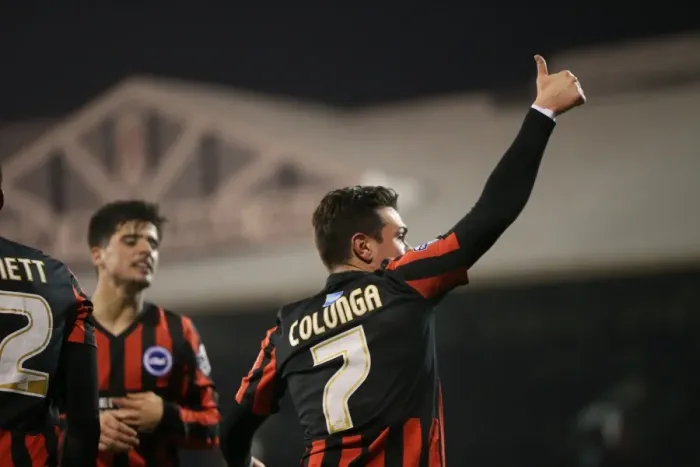 Framed Print : Colunga's Strike and Celebration: Fulham vs. Brighton and Hove Albion, Craven Cottage (December 2014) Framed Print : Colunga's Strike and Celebration: Fulham vs. Brighton and Hove Albion, Craven Cottage (December 2014)