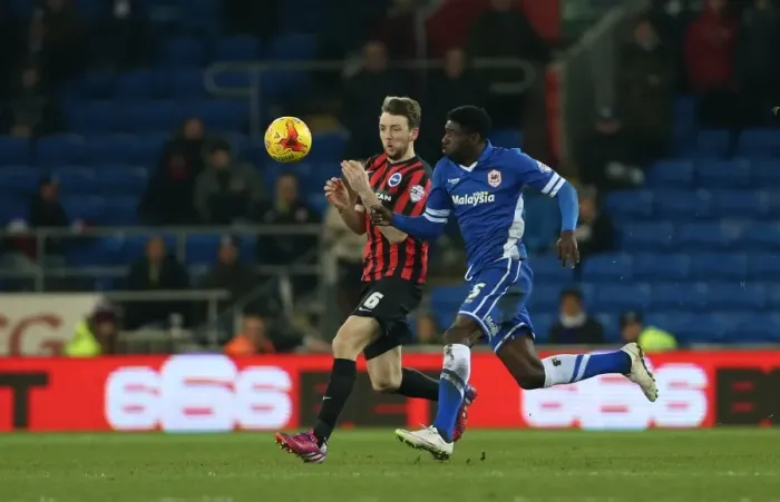 Framed Print : Dale Stephens in Action: Cardiff City vs. Brighton and Hove Albion, Sky Bet Championship 2015 - Midfielder's Determined Performance