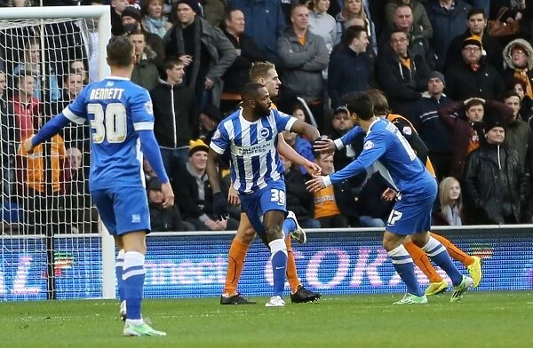 Darren Bent Scores and Celebrates: A Championship Goal for Brighton and Hove Albion at Molineux (20DEC14)