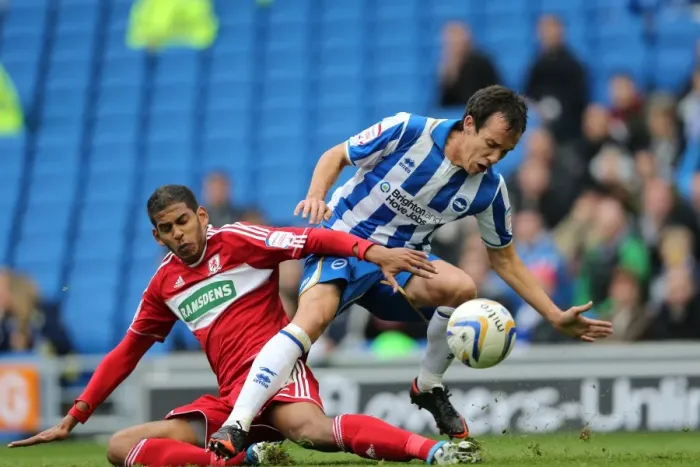 Framed Print : David Lopez Fouled in Brighton & Hove Albion vs Middlesbrough, Npower Championship (October 20, 2012) Framed Print : David Lopez Fouled in Brighton & Hove Albion vs Middlesbrough, Npower Championship (October 20, 2012)