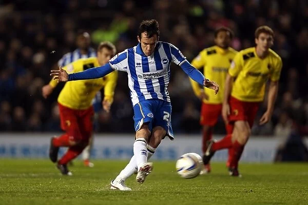 David Lopez Scores Penalty for Brighton & Hove Albion Against Watford, December 29, 2012